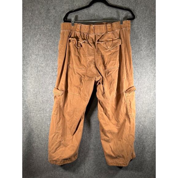 Old Navy‎ Pants Women XL Coco Brown Cargo Barrel Leg Denim Pull On Utility - Picture 6 of 9
